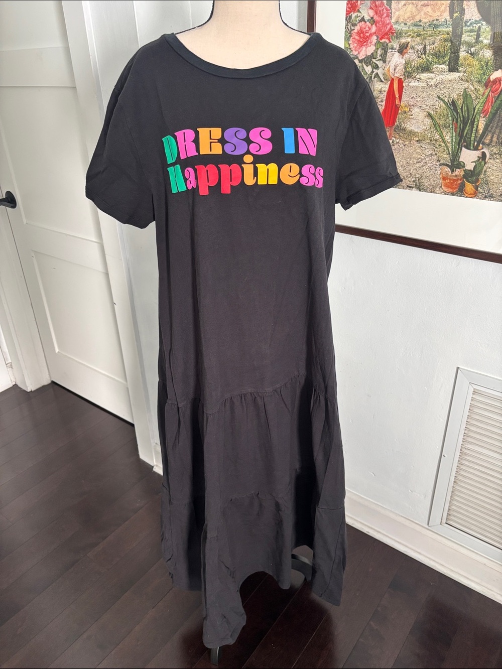 FARM Rio Black Casual Dress with Multicolor "Dress in Happiness" Graphic - Picture 2 of 5